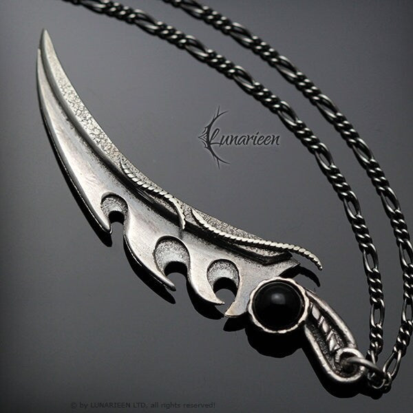 Sterling Silver Wire wrapped Gothic Pendant Necklace Sword Blade Fantasy, Black Onyx, Unique Gothic Fantasy Blacksmithing Jewelry Jewellery