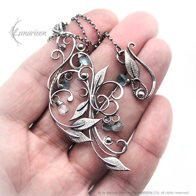 Wire wrapped filigree silver pendant gift for woman wire wrap vintage gothic silver gift floral necklace leaf victorian filigree pendant