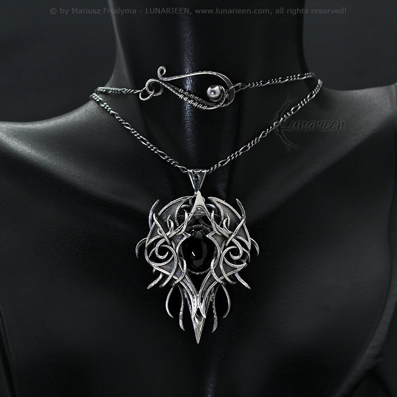 Sterling Silver wire wrapped necklace Black Onyx vampire witchy fantasy pagan gothic unisex pendant