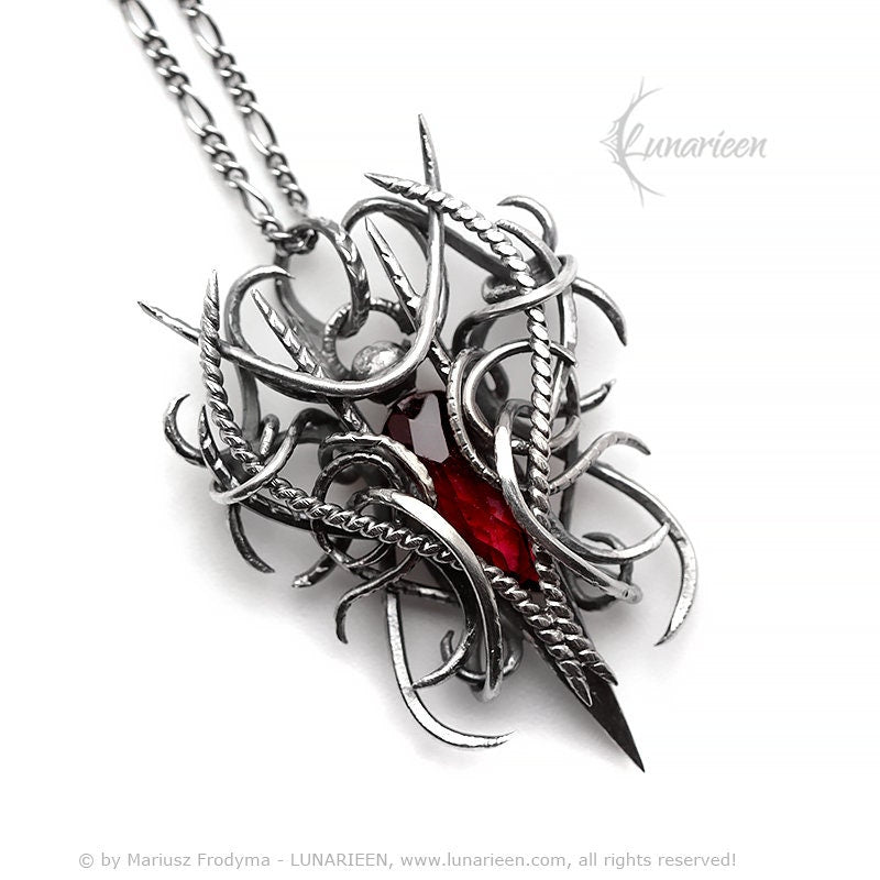 Sterling Silver wire wrapped necklace red quartz jewelry jewellery pendant pagan gothic fantasy vampire elvish witchy unisex unique gift