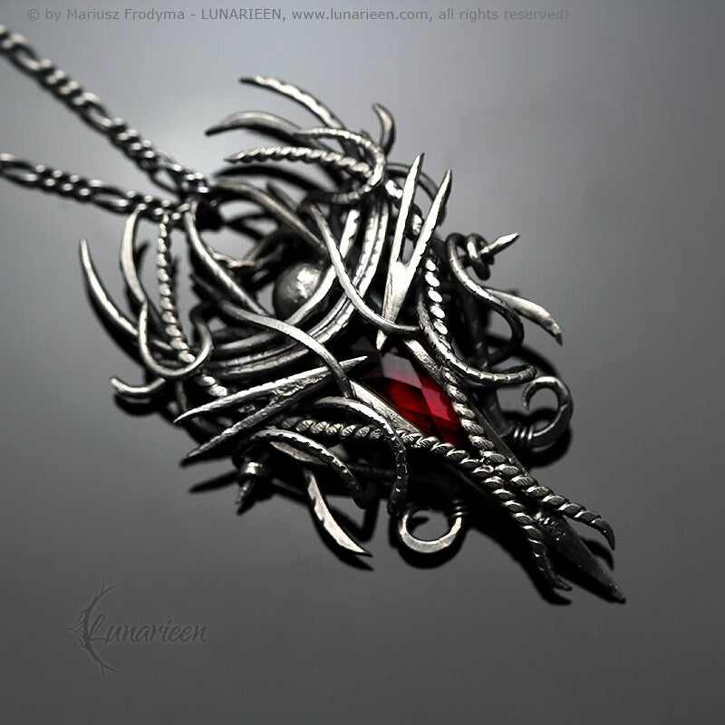 Sterling Silver wire wrapped necklace red quartz jewelry jewellery pendant pagan gothic fantasy vampire elvish witchy unisex unique gift