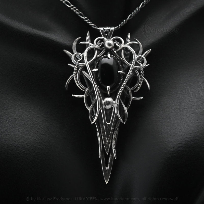 Sterling Silver, Fantasy Gothic style Necklace Pendant, Black Onyx, Gothic Jewellery Jewelry, Unique gift for her for him