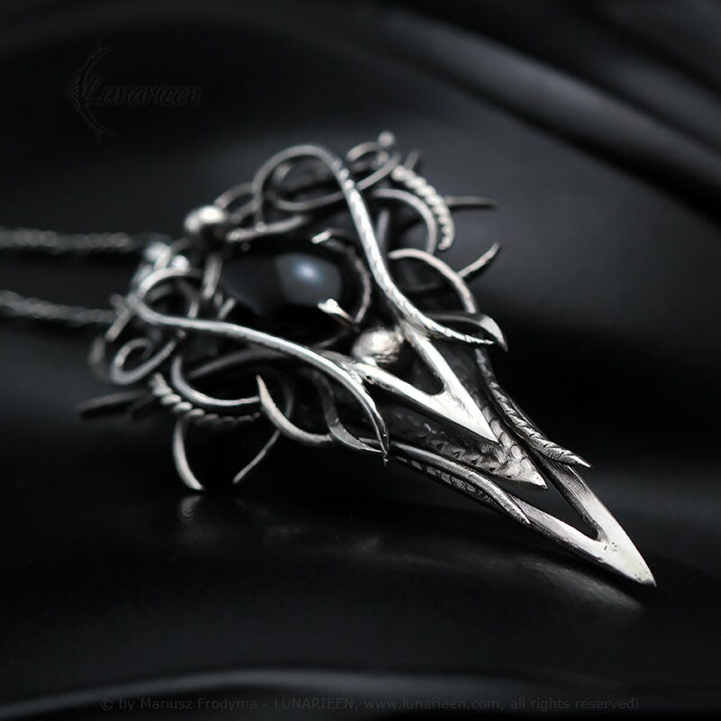 Sterling Silver, Fantasy Gothic style Necklace Pendant, Black Onyx, Gothic Jewellery Jewelry, Unique gift for her for him