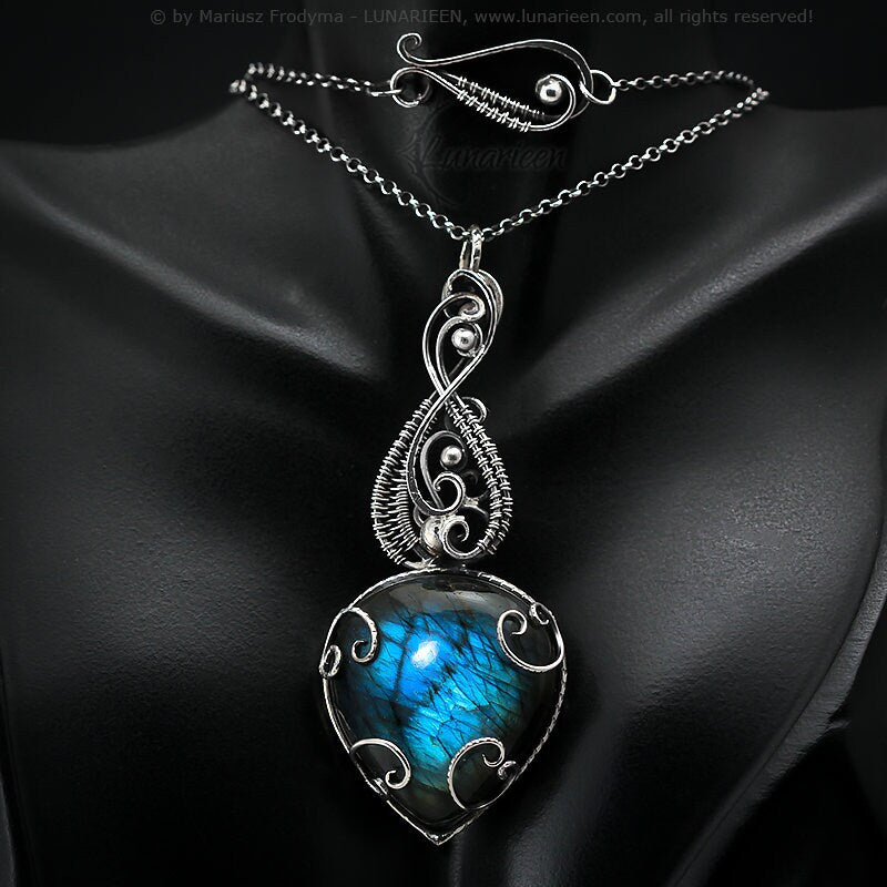 Silver sheen obsidian newest crystal necklace handmade gothic metalwork fantasy style