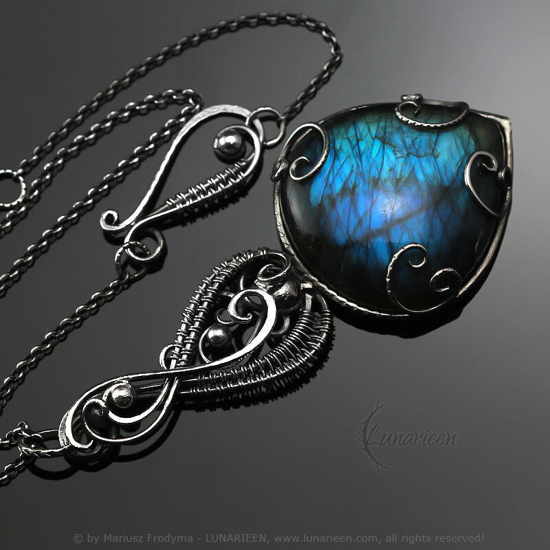 Sterling Silver, Fantasy Gothic style Necklace Pendant, Royal Blue Labradorite, Jewellery Jewelry, Vampire Elven Witchy, Unisex Unique gift