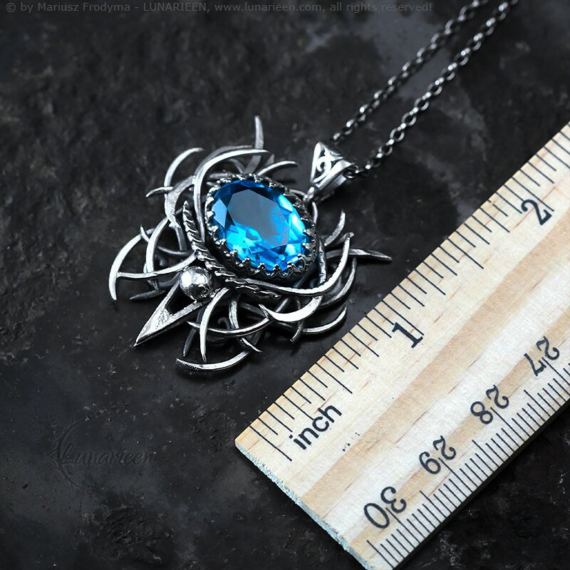 Sterling Silver, Fantasy Gothic style Necklace Pendant, Blue Quartz, Vampire Elven Witchy Jewellery Jewelry, Unisex Unique gift