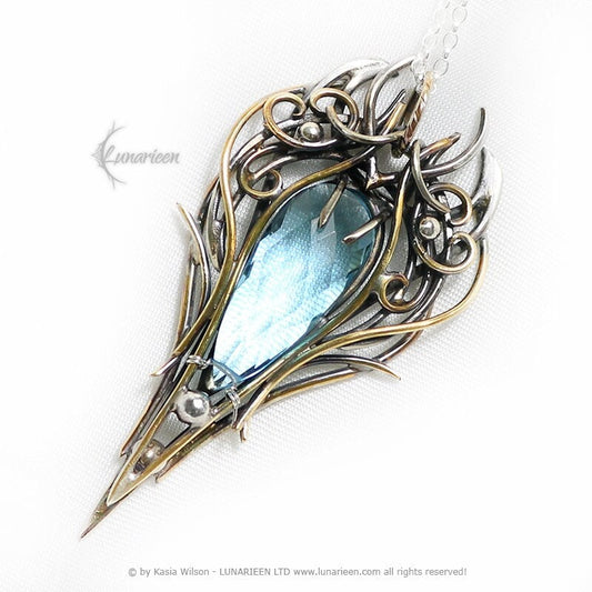 Silver Brass Blue Quartz necklace jewelry Elven pendant fantasy elvish gothic witchy vampire fashion unique gift