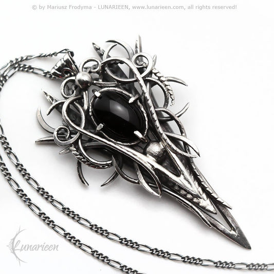 Sterling Silver, Fantasy Gothic style Necklace Pendant, Black Onyx, Gothic Jewellery Jewelry, Unique gift for her for him