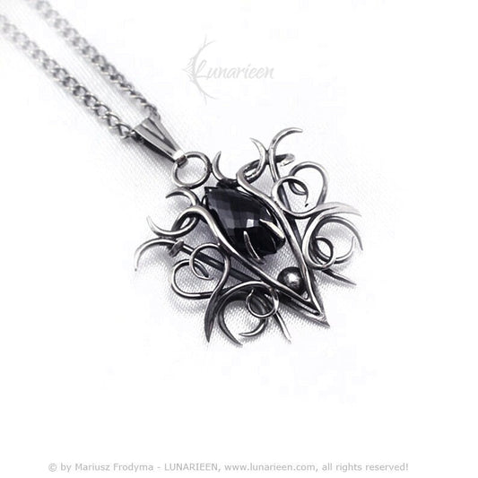 Sterling Silver, Fantasy Gothic style Necklace Pendant, Faceted Black Spinel, Vampire Elven Witchy Jewellery Jewelry, Unisex Unique gift