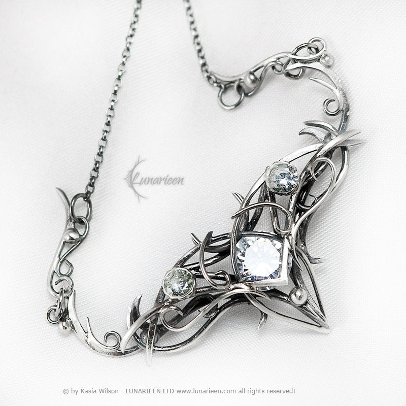 Silver necklace Cubic Zirconia chocker jewelry Elven Pagan pendant fantasy elvish gothic witchy vampire fashion gift goth jewellery