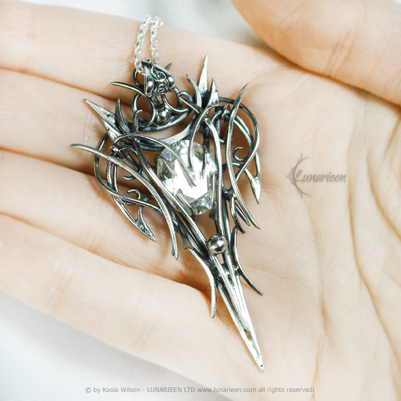 Sterling Silver necklace Pendant Cubic Zirconia jewellery gothic elven elvish unique fantasy pendant unisex gift vampire style