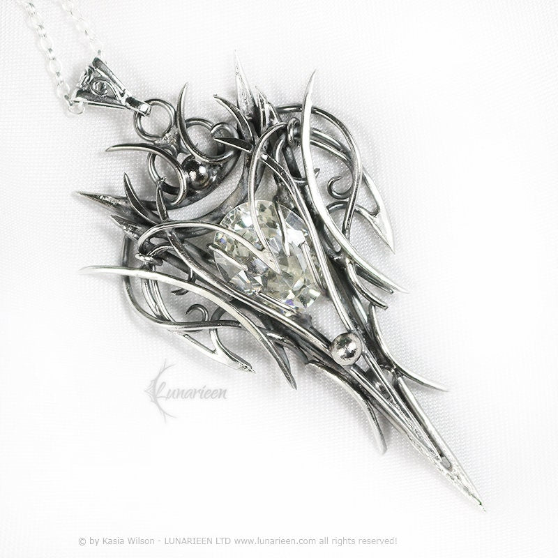 Sterling Silver necklace Pendant Cubic Zirconia jewellery gothic elven elvish unique fantasy pendant unisex gift vampire style