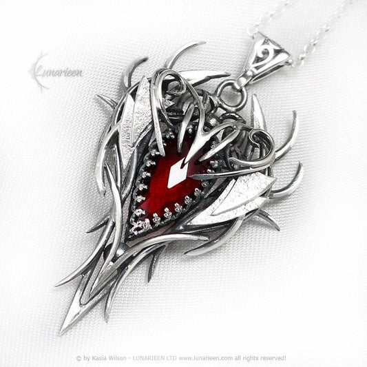 Sterling Silver wire wrap Fantasy Gothic pendant necklace, Red Quartz, Unique Gift, Elven, Elvish Jewelry Vampire Jewellery Dragon