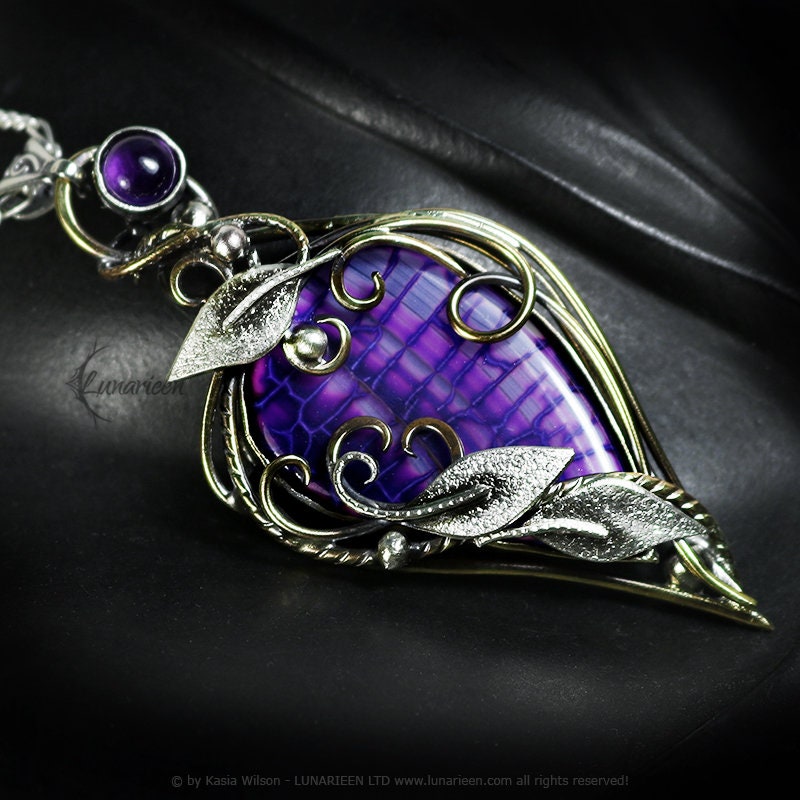 Sterling Silver Brass Amethyst Agate floral necklace jewelry Elven pendant fantasy elvish gothic witchy vampire fashion unique gift