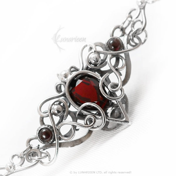 Handmade Sterling Silver Wire Wrap Garnet Gothic Bracelet, Unique Jewelry, Wedding Jewellery Gift, Valentine's, Elven, Vampire Fashion