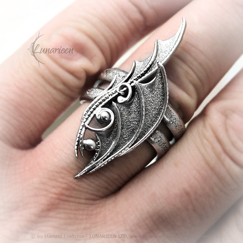 Sterling Silver Handmade Gothic, Fantasy, Vampire, Large Ring, Solid Silver, Hammered, Unique Design Silversmithing Jewelry Jewellery Gift