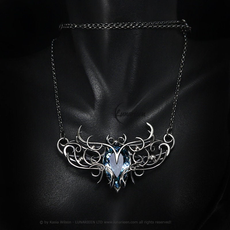 Sterling Silver necklace Cubic Zirconia chocker jewelry Elven unique pendant fantasy gothic witchy vampire fashion gift goth jewellery