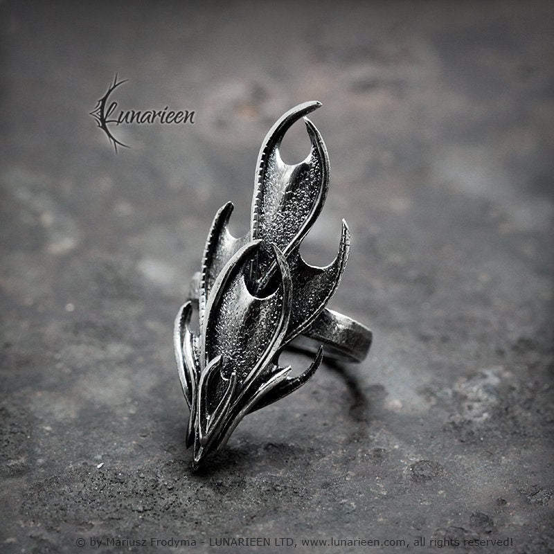 Sterling Silver Handmade Gothic, Fantasy, Vampire, Large Ring, Solid Silver, Hammered, Unique Design Silversmithing Jewelry Jewellery Gift