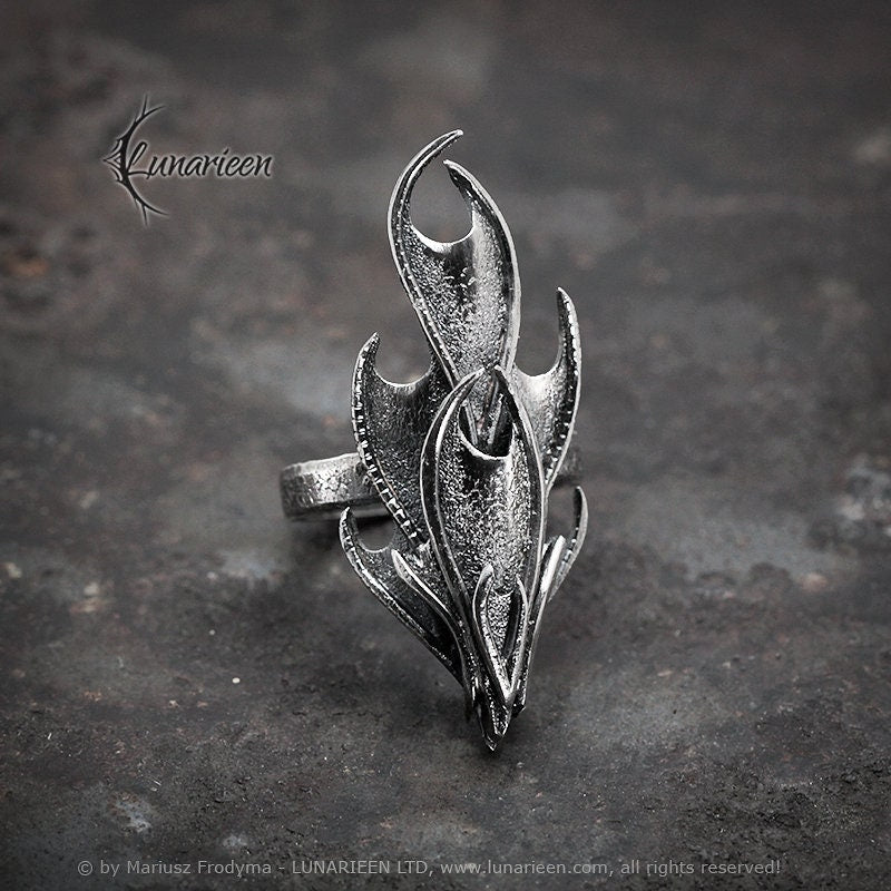 Sterling Silver Handmade Gothic, Fantasy, Vampire, Large Ring, Solid Silver, Hammered, Unique Design Silversmithing Jewelry Jewellery Gift