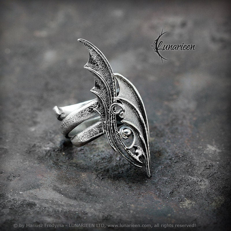 Sterling Silver Handmade Gothic, Fantasy, Vampire, Large Ring, Solid Silver, Hammered, Unique Design Silversmithing Jewelry Jewellery Gift