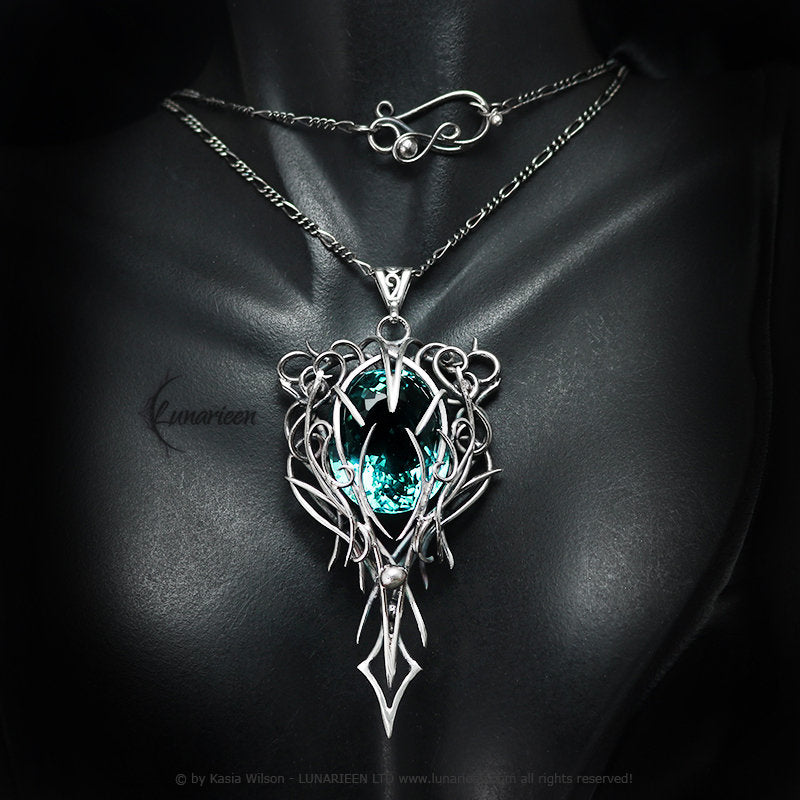 Silver Wire wrapped pendant gift gothic fantasy elven jewelry wire wrap necklace elvish witchy vampire Aquamarine gift trendy jewellery