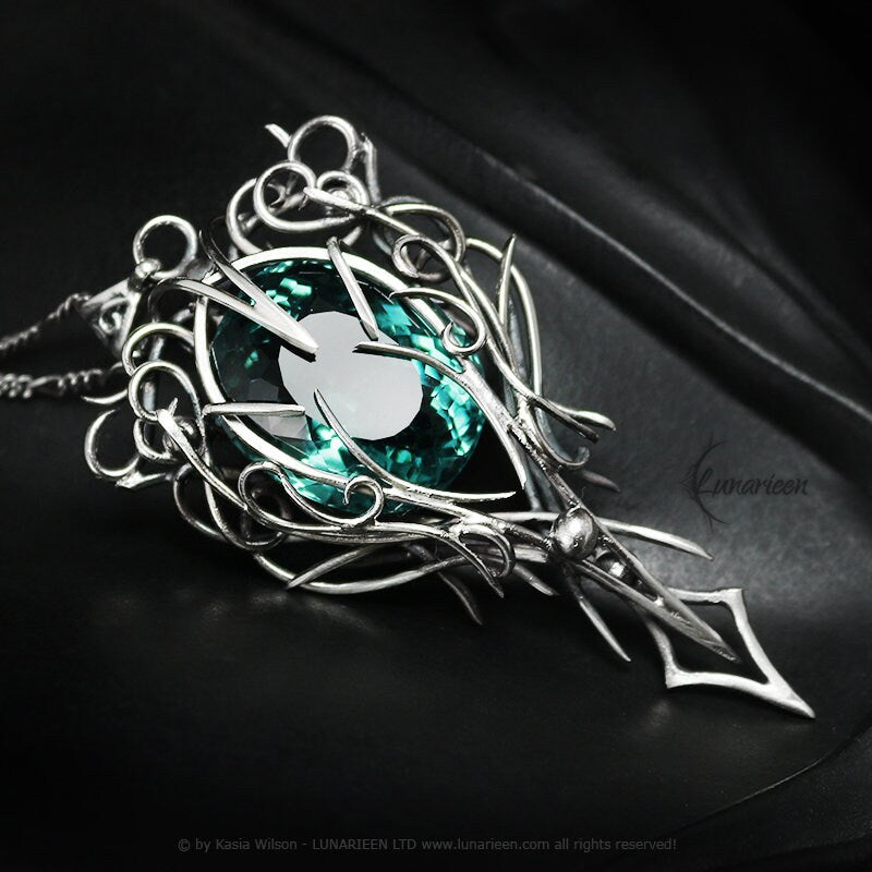 Silver Wire wrapped pendant gift gothic fantasy elven jewelry wire wrap necklace elvish witchy vampire Aquamarine gift trendy jewellery