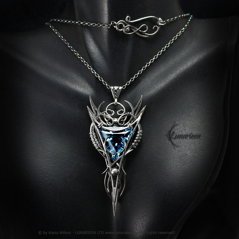 Silver Wire wrapped pendant gift gothic fantasy elven jewelry wire wrap necklace elvish witchy vampire Blue Topaz gift trendy jewellery