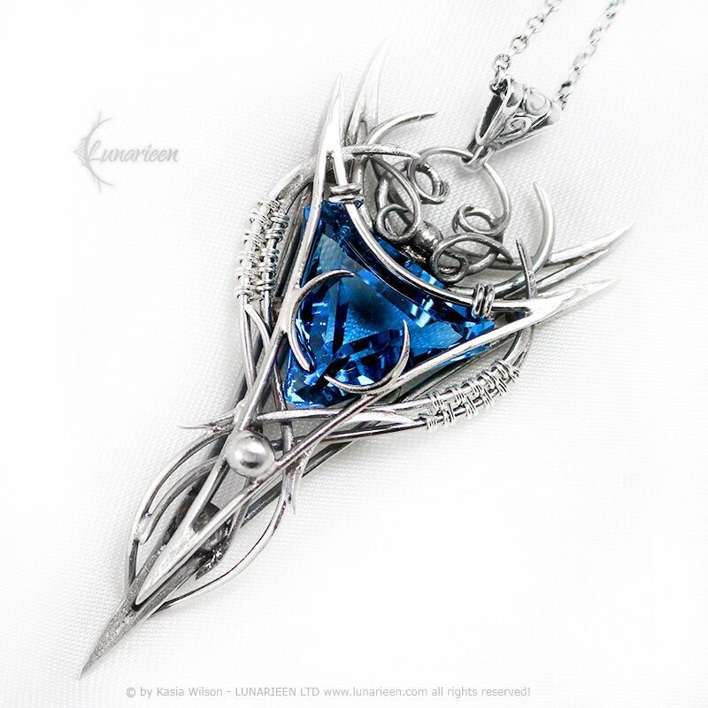 Silver Wire wrapped pendant gift gothic fantasy elven jewelry wire wrap necklace elvish witchy vampire Blue Topaz gift trendy jewellery