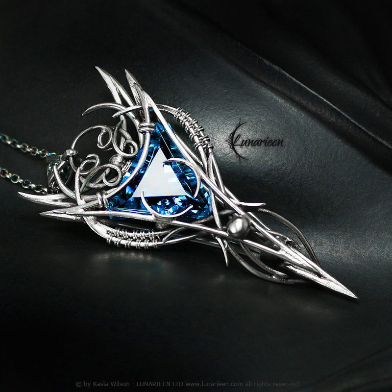 Silver Wire wrapped pendant gift gothic fantasy elven jewelry wire wrap necklace elvish witchy vampire Blue Topaz gift trendy jewellery