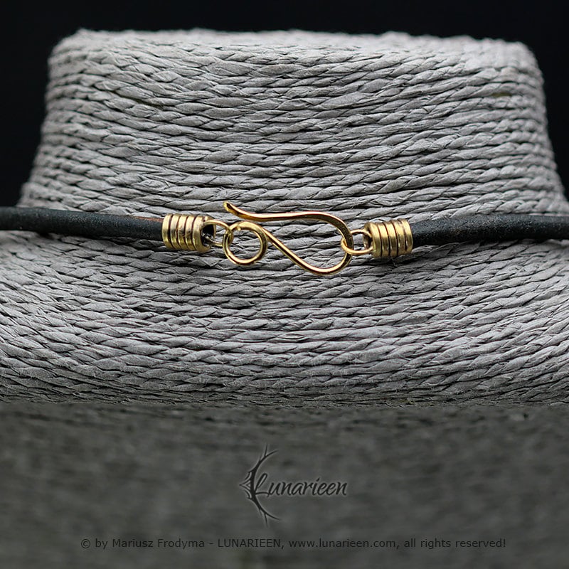 Optional: Leather Cord, length 40cm, with an 18Ct gold-plated brass endings and fancy clasp.