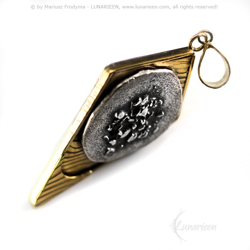 Mix Metal Brutalist Style Pendant Necklace Sterling Silver 18Ct Gold and Silver Plated Brass