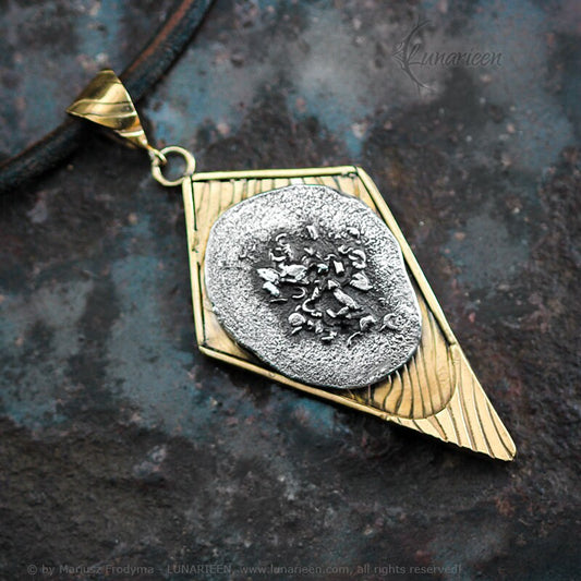 Mix Metal Brutalist Style Pendant Necklace Sterling Silver 18Ct Gold and Silver Plated Brass