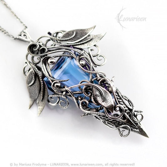 Sterling Silver, Fantasy Gothic style Necklace Pendant, Purple Blue Alexandrite, Floral, Elven, Witchy, Unisex Unique gift