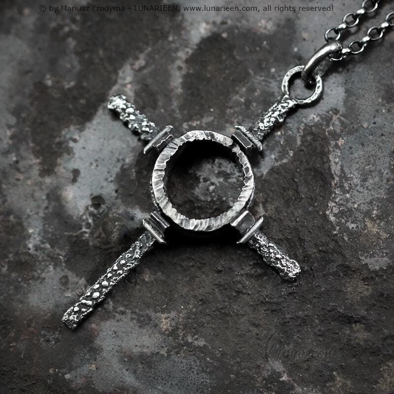 Handcrafted Rustic Hammered Melted Sterling Silver Gothic Brutalist Rugged Oxidized Crucifix Cross Men's Catholic Large Heavy Pendant