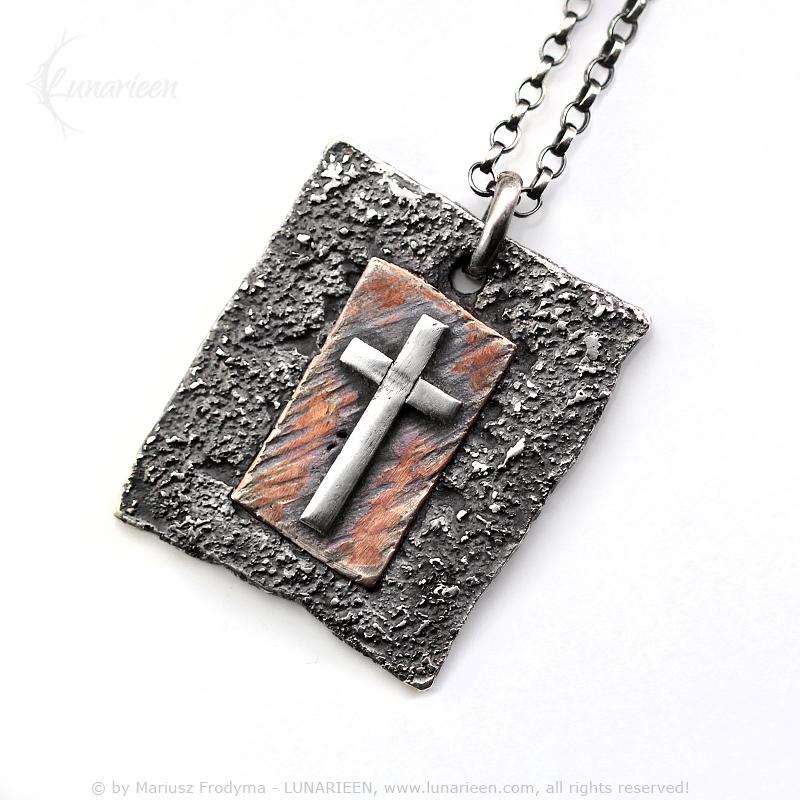 Handcrafted Rustic Hammered Melted Sterling Silver Copper Gothic Brutalist Rugged Oxidized Crucifix Cross Men's Catholic Large Heavy Pendant