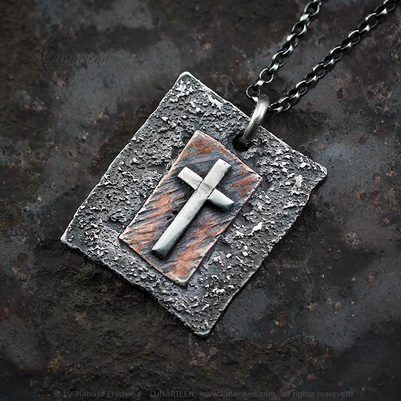 Handcrafted Rustic Hammered Melted Sterling Silver Copper Gothic Brutalist Rugged Oxidized Crucifix Cross Men's Catholic Large Heavy Pendant