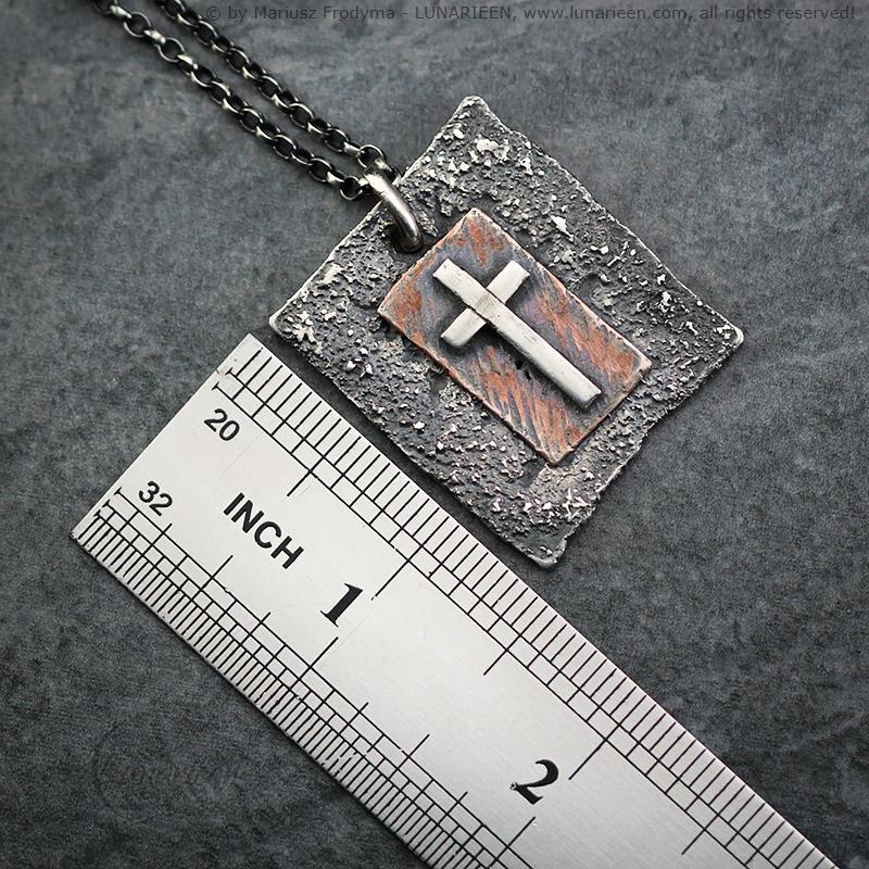 Handcrafted Rustic Hammered Melted Sterling Silver Copper Gothic Brutalist Rugged Oxidized Crucifix Cross Men's Catholic Large Heavy Pendant