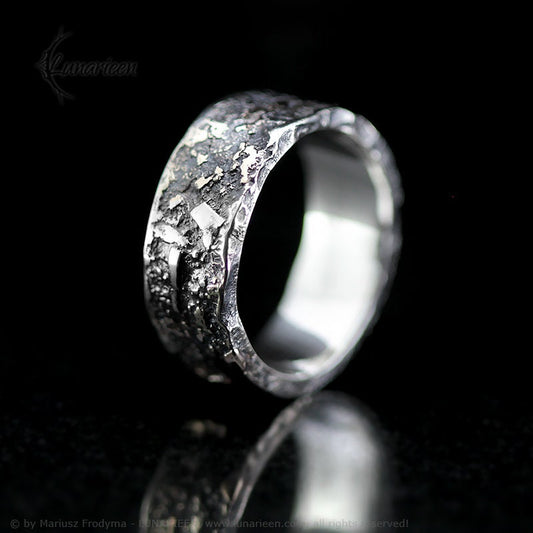 Handcrafted Rustic Sterling Silver Brutalist Rugged Oxidized Promise Ring Hand-Forged Viking Celtic Style Engagement Ring Wedding Band