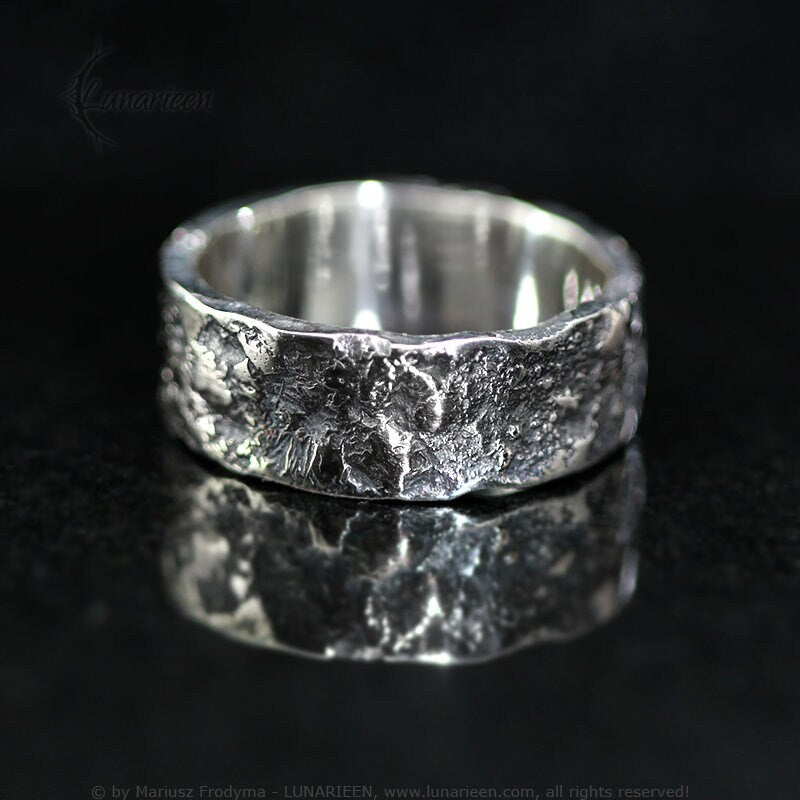 Wedding Bands Set Handcrafted Rustic Sterling Silver Brutalist Rugged Oxidized Promise Wedding Bands Rings Hand-Forged Viking Celtic Style