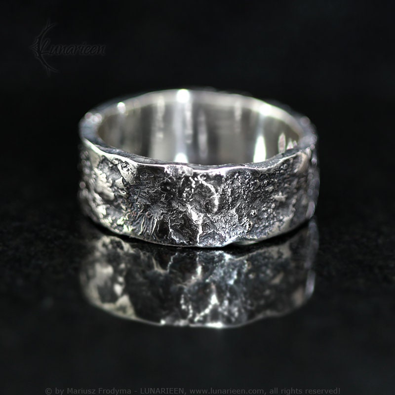 Handcrafted Rustic Sterling Silver Brutalist Rugged Oxidized Promise Ring Hand-Forged Viking Celtic Style Engagement Ring Wedding Band