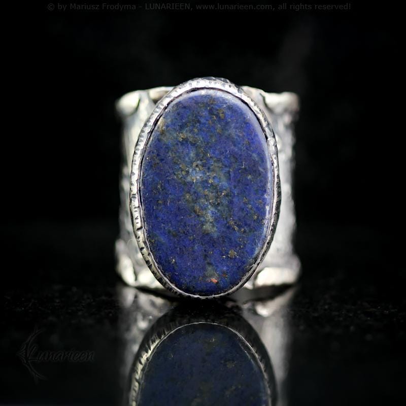 Mix Metal Brutalist Style Unisex Ring Lapis Lazuli Artisan Jewelry Sterling Silver & Silver Plated Brass Gothic Antique Hammered Metalsmith