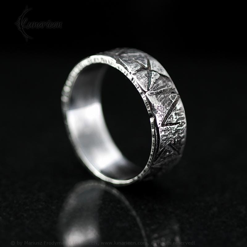 Handcrafted Rustic Sterling Silver Brutalist Rugged Oxidized Promise Ring Hand-Forged Viking Celtic Style Engagement Ring Wedding Band