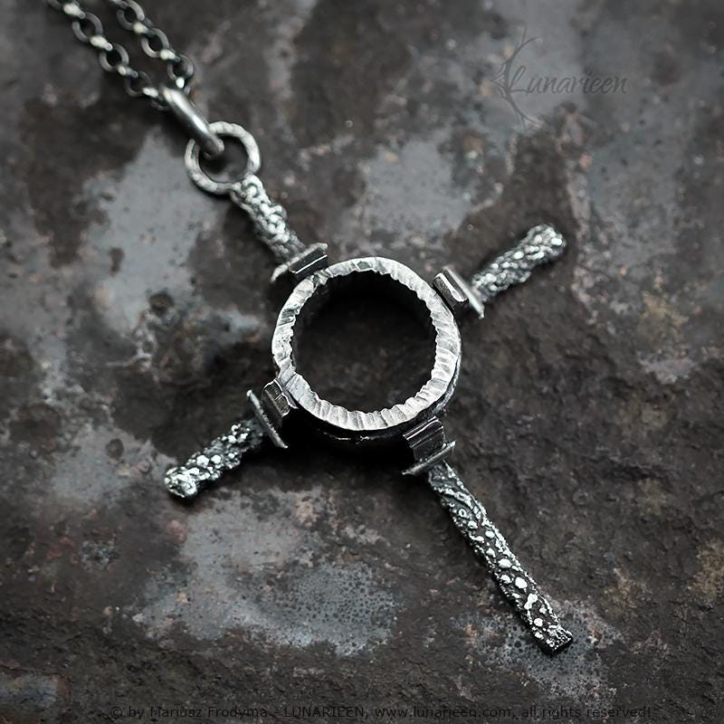 Handcrafted Rustic Hammered Melted Sterling Silver Gothic Brutalist Rugged Oxidized Crucifix Cross Men's Catholic Large Heavy Pendant