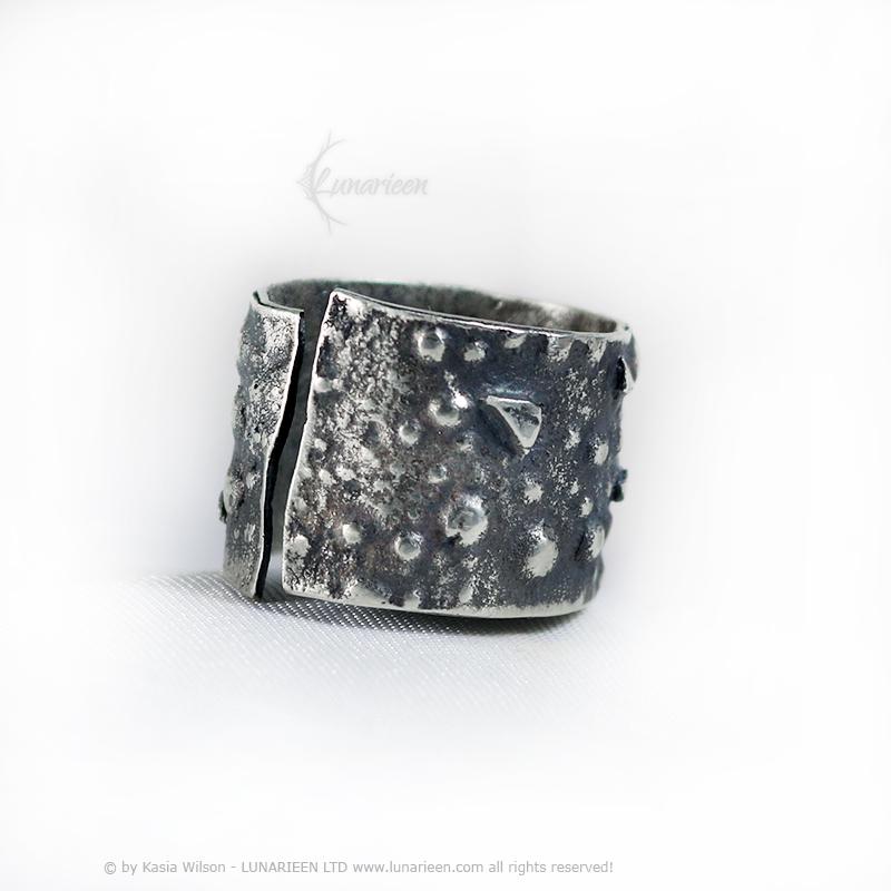 Handcrafted Brutalist Statement Ring Rustic Textured Modern Artisan Jewelry Oxidized Silver Gothic Cocktail Hammered Trendy Unique Ring