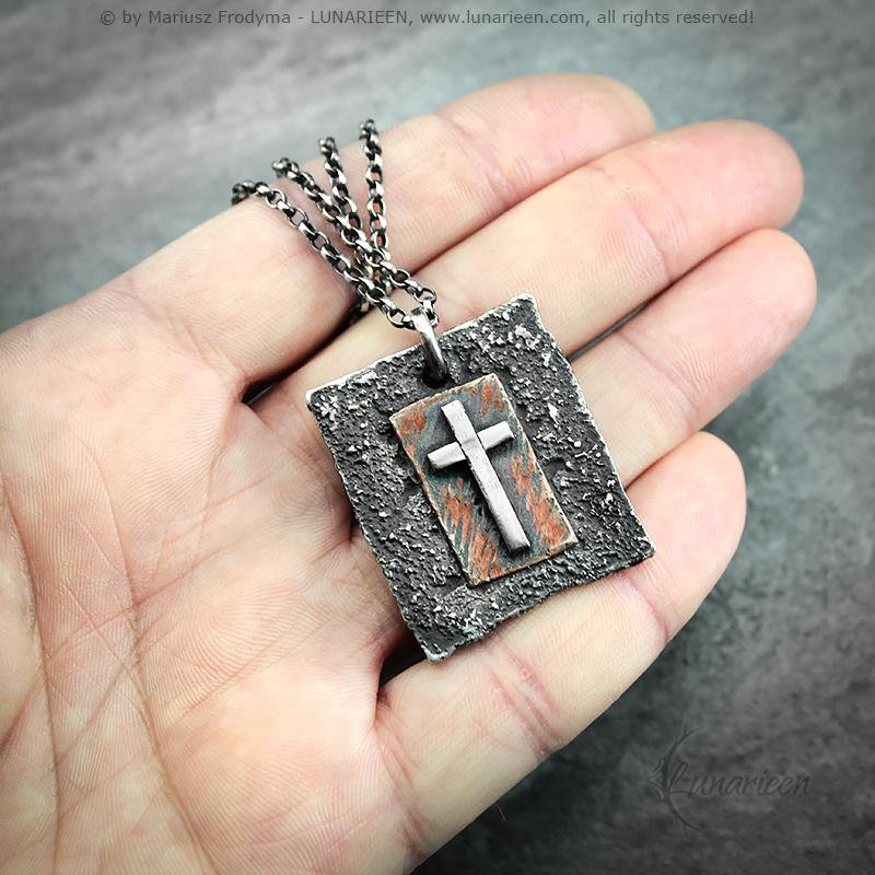 Handcrafted Rustic Hammered Melted Sterling Silver Copper Gothic Brutalist Rugged Oxidized Crucifix Cross Men's Catholic Large Heavy Pendant