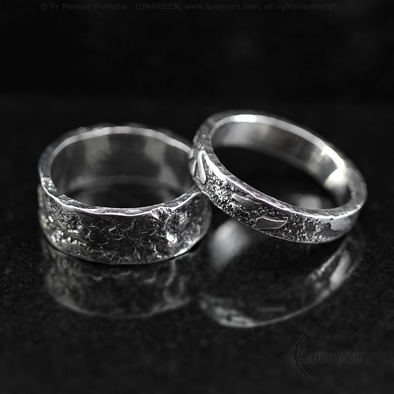 Wedding Bands Set Handcrafted Rustic Sterling Silver Brutalist Rugged Oxidized Promise Wedding Bands Rings Hand-Forged Viking Celtic Style