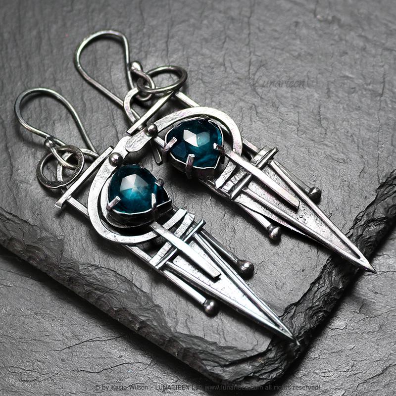 Handcrafted Rustic Brutalist Earrings Textured Modern Blue Quartz Sterling Silver Gothic Trendy Jewelry Unique Gothic Witchy Gift for her