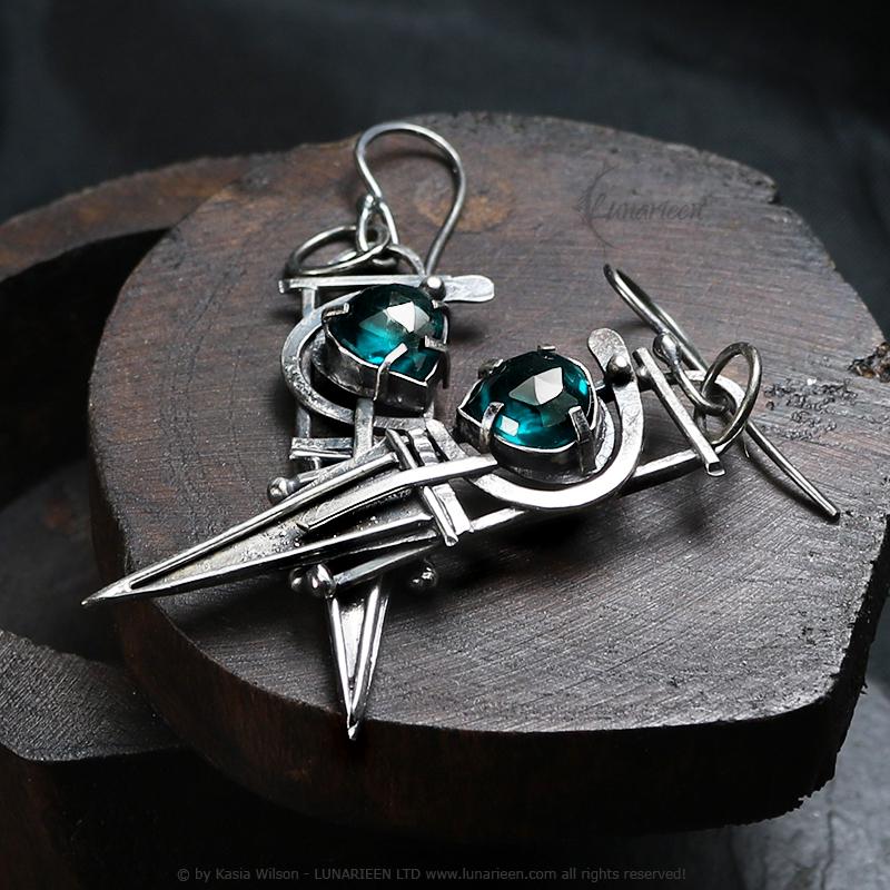 Handcrafted Rustic Brutalist Earrings Textured Modern Blue Quartz Sterling Silver Gothic Trendy Jewelry Unique Gothic Witchy Gift for her