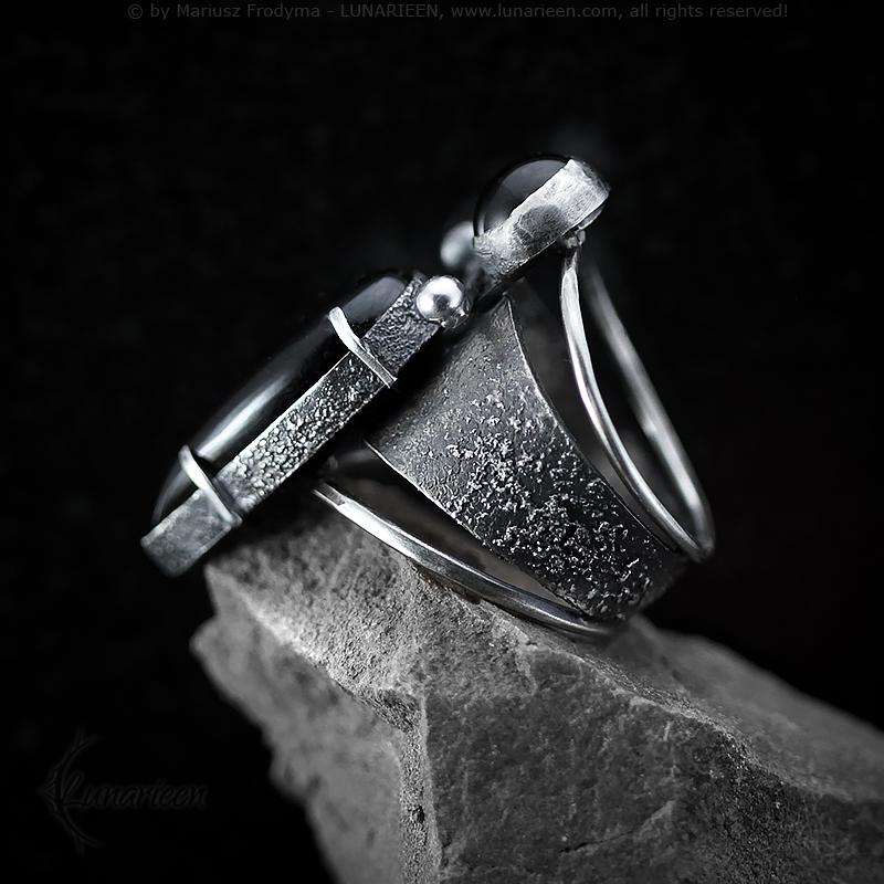 Handcrafted Rustic Brutalist Ring Textured Modern Natural Back Onyx Oxidized Sterling Silver Gothic Trendy Jewelry Unique Statement Ring