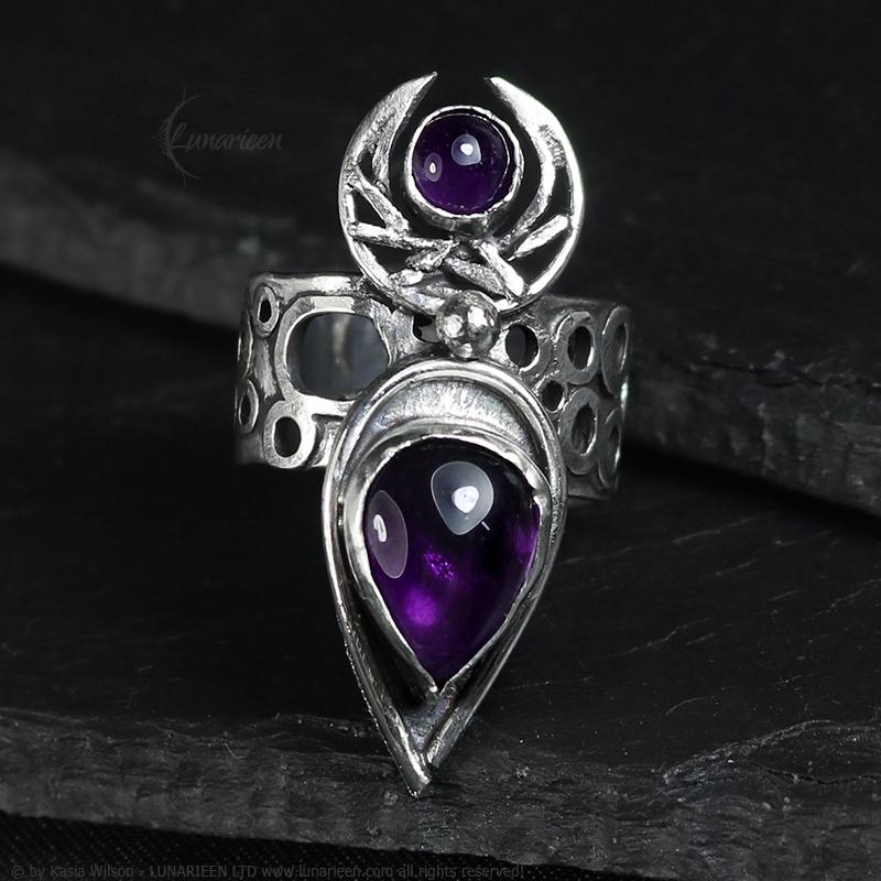 Handcrafted Gothic Brutalist Amethyst Ring Textured Modern Artisan Jewelry Sterling Silver Hammered Trendy Unique Statement Ring Unique Gift